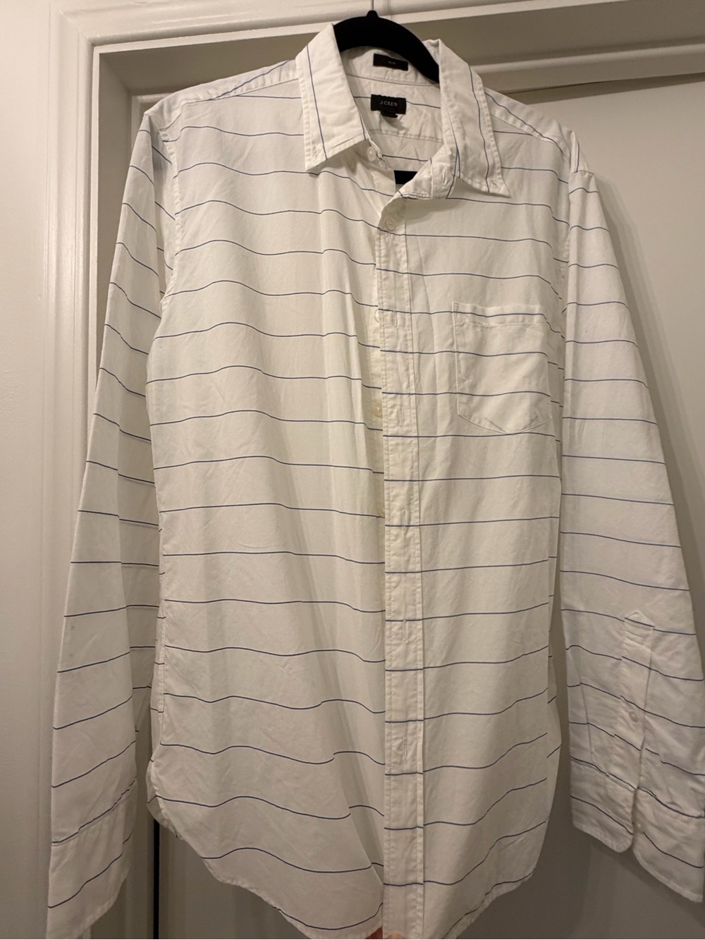 J. Crew White Button-Down Shirt with Thin Blue Stripes